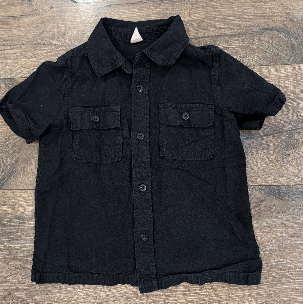 Gap 4T Linen Button Up Shirt Top Black Summer Spring Toddler Boy